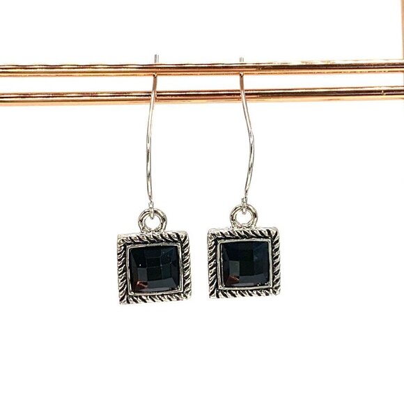 Imitation Black Onyx Silver Tone Box Chain Necklace, Pendant & Earring Set NIB - Picture 6 of 9